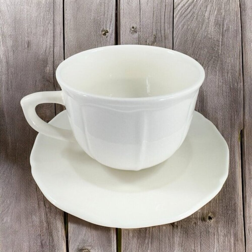 Farberware French Buffet Cup‎ And Saucer Set White Porcelain Teacup Mug Cup